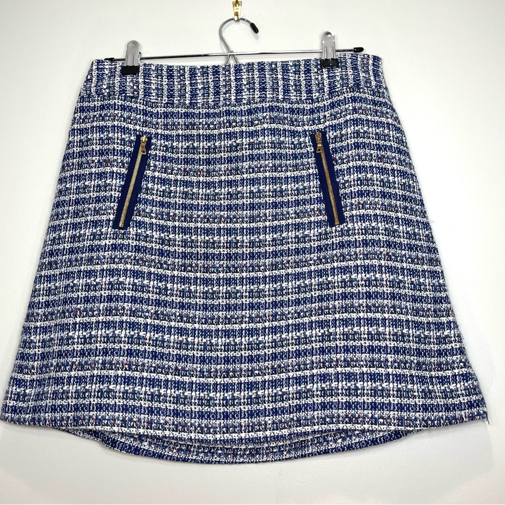 LOFT Blue White Tweed Mini Skirt Lined Machine Washable Size 8 Petite